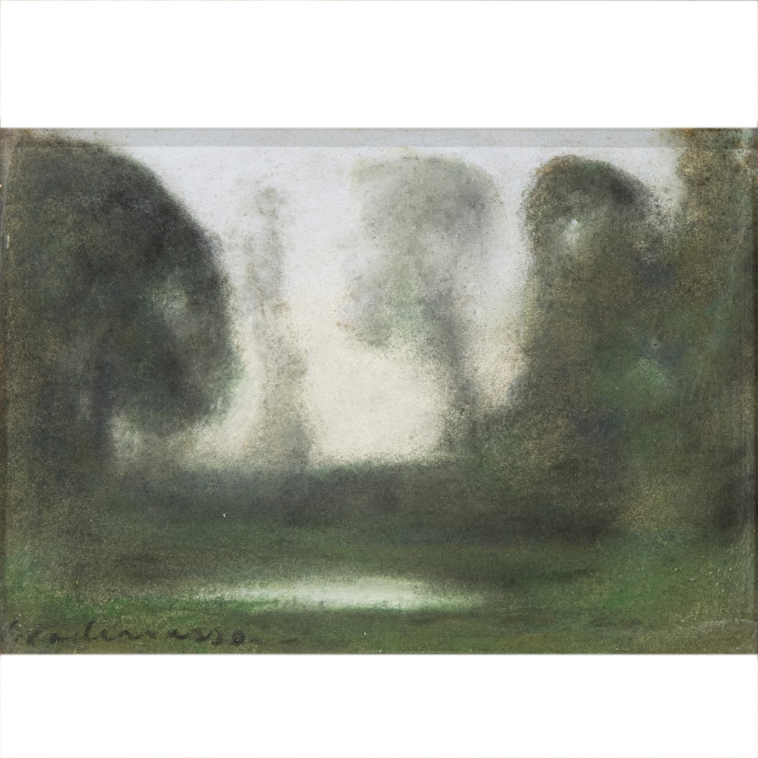 Work on paper, Guiseppe Cadenasso: Guiseppe Cadenasso (American, 1854-1918), Untitled (Wooded Clearing), pastel, signed lower left, sight: 7"h x 10"w, overall (with frame): 12.25"h x 15.25"w