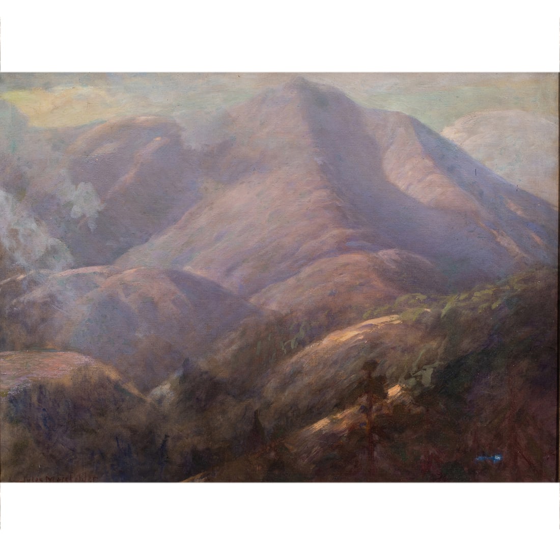 Painting, Jules Mersfelder: Jules Mersfelder (American, 1865-1937), "Mt. Tamalpais from the Cypress Trail, Mill Valley, California," oil on canvas, signed lower left, titled verso, canvas: 31"h x 39"w, overall (with frame): 36"h