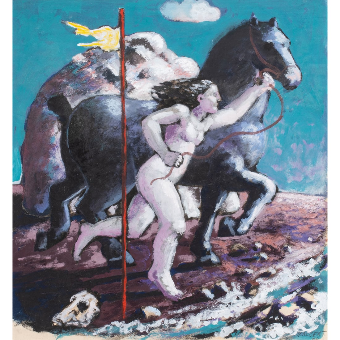 Work on paper, Hermann Albert: Hermann Albert (German, b. 1937), Woman and Horse, 1984, pastel on paper, signed and dated lower right, sight: 19"h x 17.5"w, overall (with frame): 26.25"h x 24.25"w