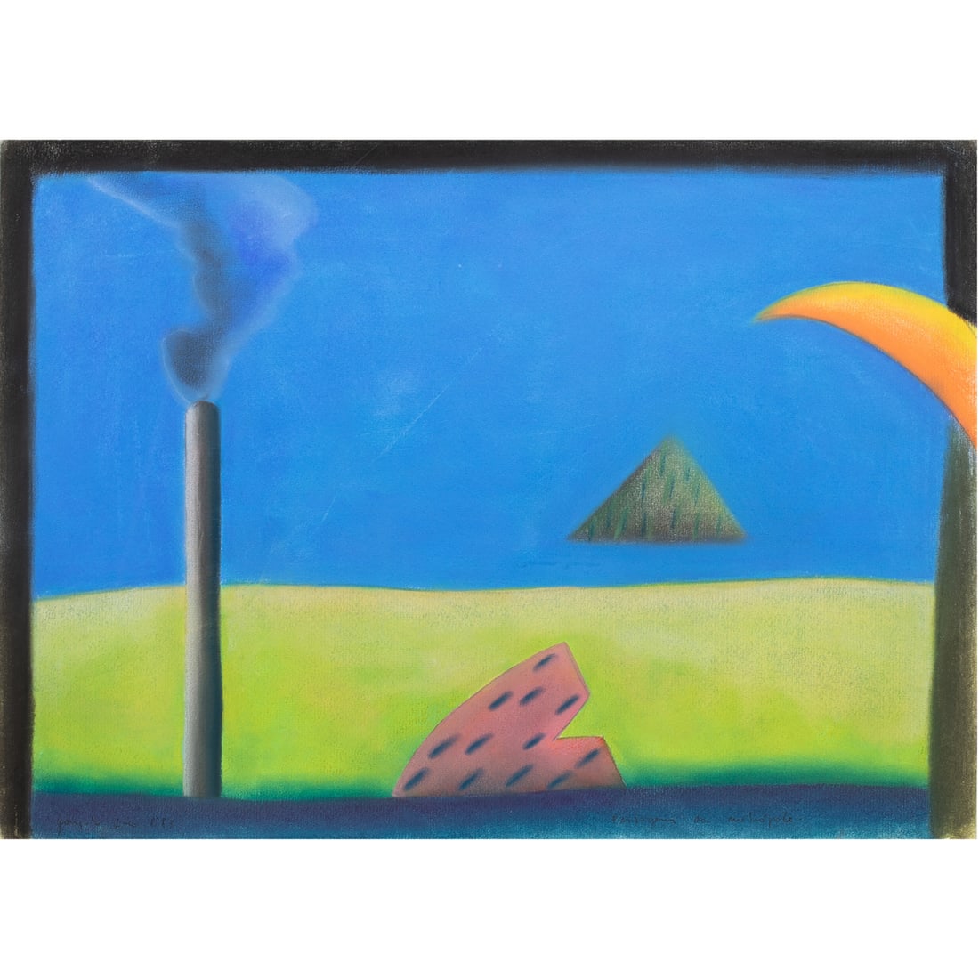 Work on paper, Goncalo Ivo: Goncalo Ivo (Brazilian, b. 1958), "Paisagem da Metropole," 1986, pastel on paper, signed and dated lower left, titled lower right, gallery label (Artventures, San Francisco, CA) and collection labels