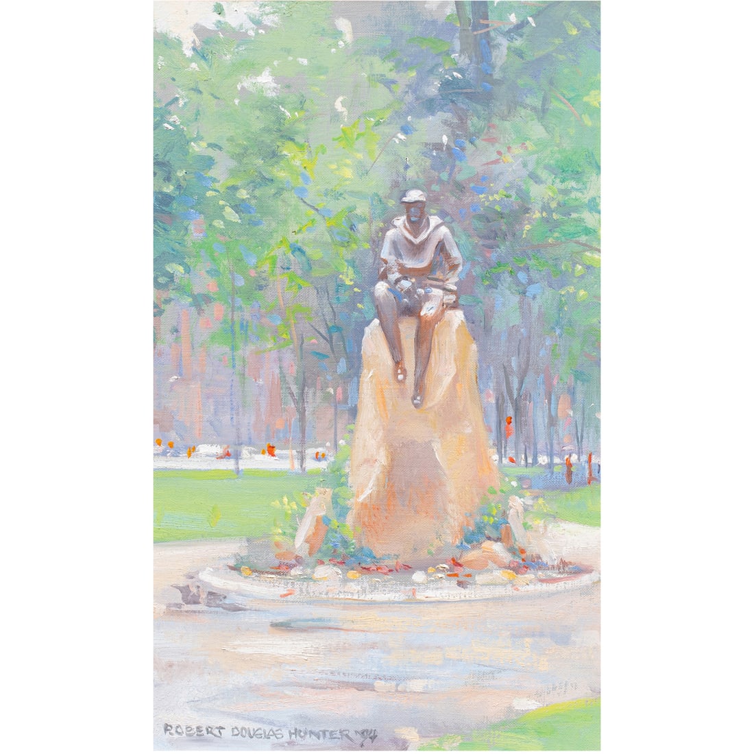 Painting, Robert Douglas Hunter: Robert Douglas Hunter (American, 1928-2014), "Statue of Historian Samuel Eliott Morrison," 1994, oil on canvas, signed and dated lower left, titled verso, canvas: 16"h x 10"w, overall (with frame):