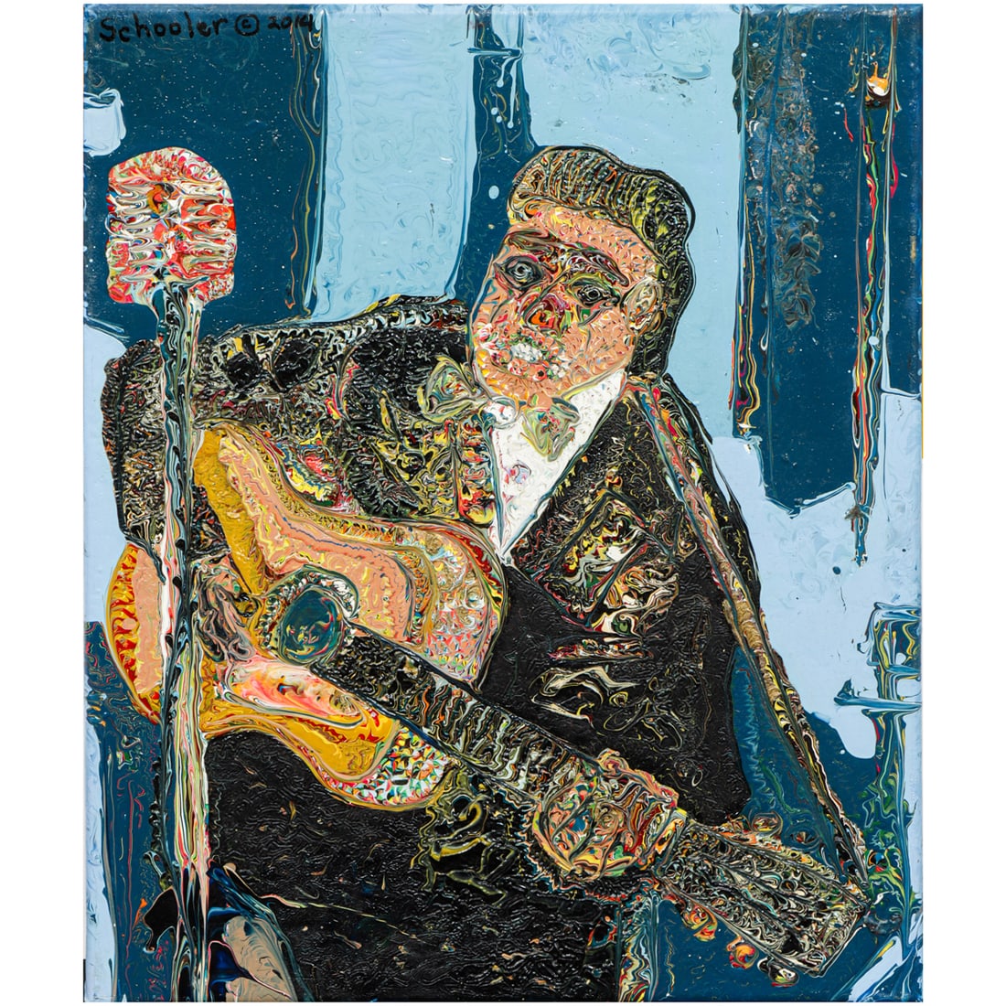 Painting, Jon Andrew Schooler: Jon Andrew Schooler (American, b. 1954), Musician with Guitar, 2015, oil on canvas, signed and dated upper left, canvas (unframed): 20"h x 16"w