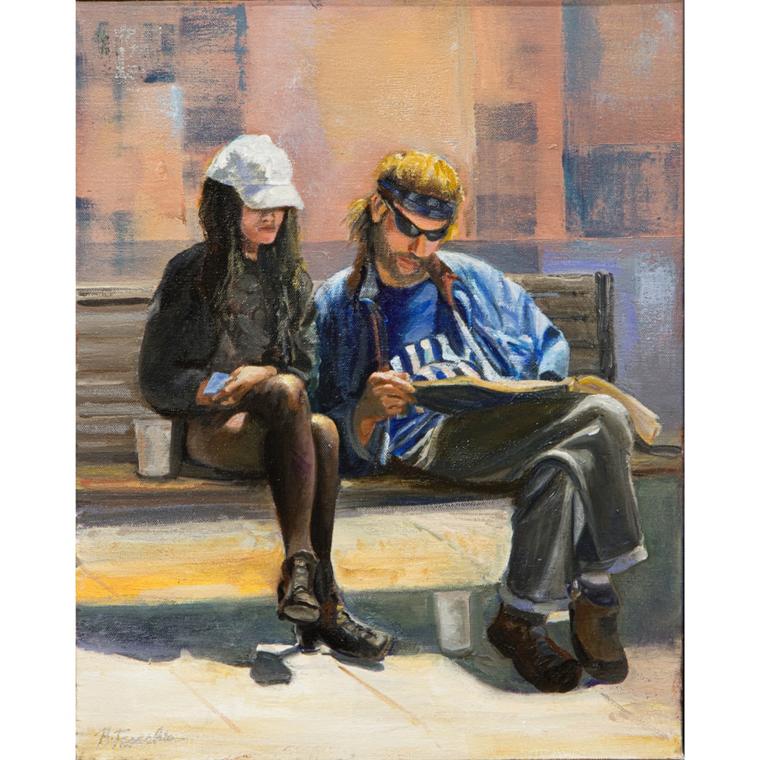 Painting, Barbara Fracchia: Barbara Fracchia (American, 20th/21st century), "First Date," oil on canvas, signed lower left, titled verso, canvas: 20"h x 16"w, overall (with frame): 20.75"h x 16.75"w