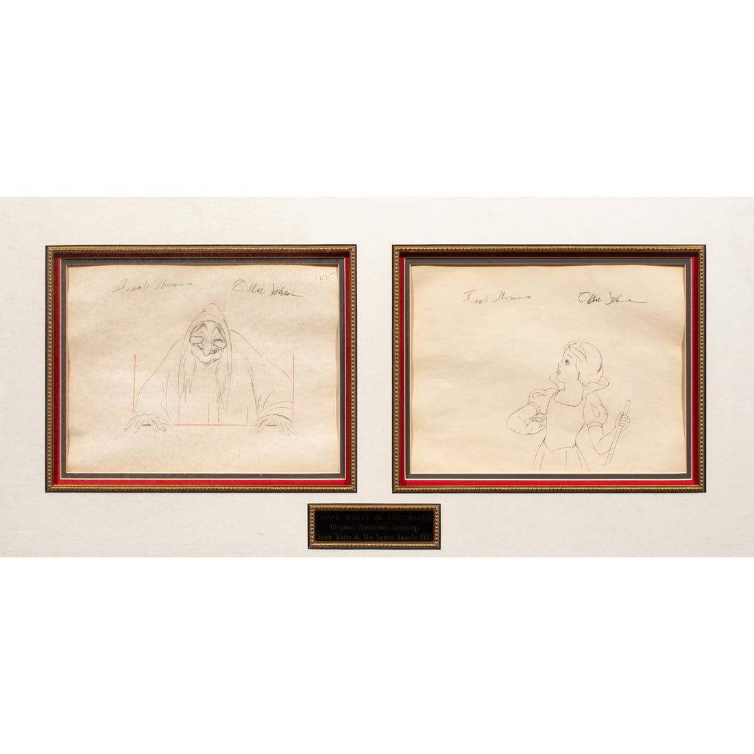 Works on paper, Frank Thomas and Ollie Johnston: Frank Thomas (American, 1912-2004) and Ollie Johnston (American, 1912-2008), Snow White and The Witch, original production drawings, each pencil on paper, each signed upper left and upper right, each