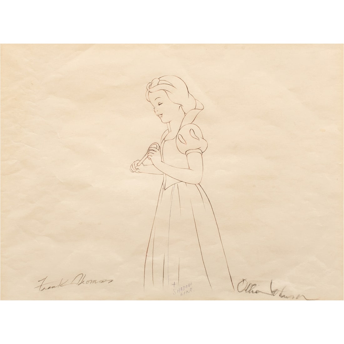 Work on Paper, Frank Thomas and Ollie Johnston: Frank Thomas (American, 1912-2004) and Ollie Johnston (American, 1912-2008), Snow White and the Seven Dwarfs, original production drawing, pencil on paper, signed lower left and lower right, sight: 8.