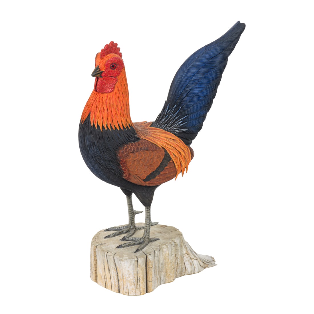 Sculpture, Tad Beach: Tad Beach (American, 1956-2015), Rooster, 2010, carved and painted wood with glass detail, signed and dated beneath, overall: 7.5"h x 2.25"w x 5.5"d