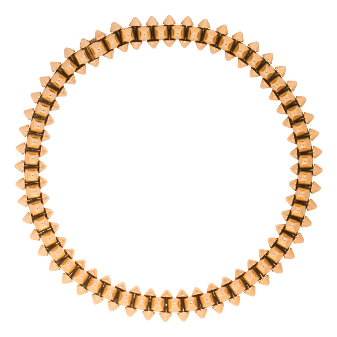 A Cartier 'Clash de Cartier' 18k gold bracelet: A Cartier 'Clash de Cartier' 18k gold braceletdesigned with studs, beads, and Cartier's signature clous carres; stamped 19 KNB321; length: 8 1/4 in; 35.25 grams