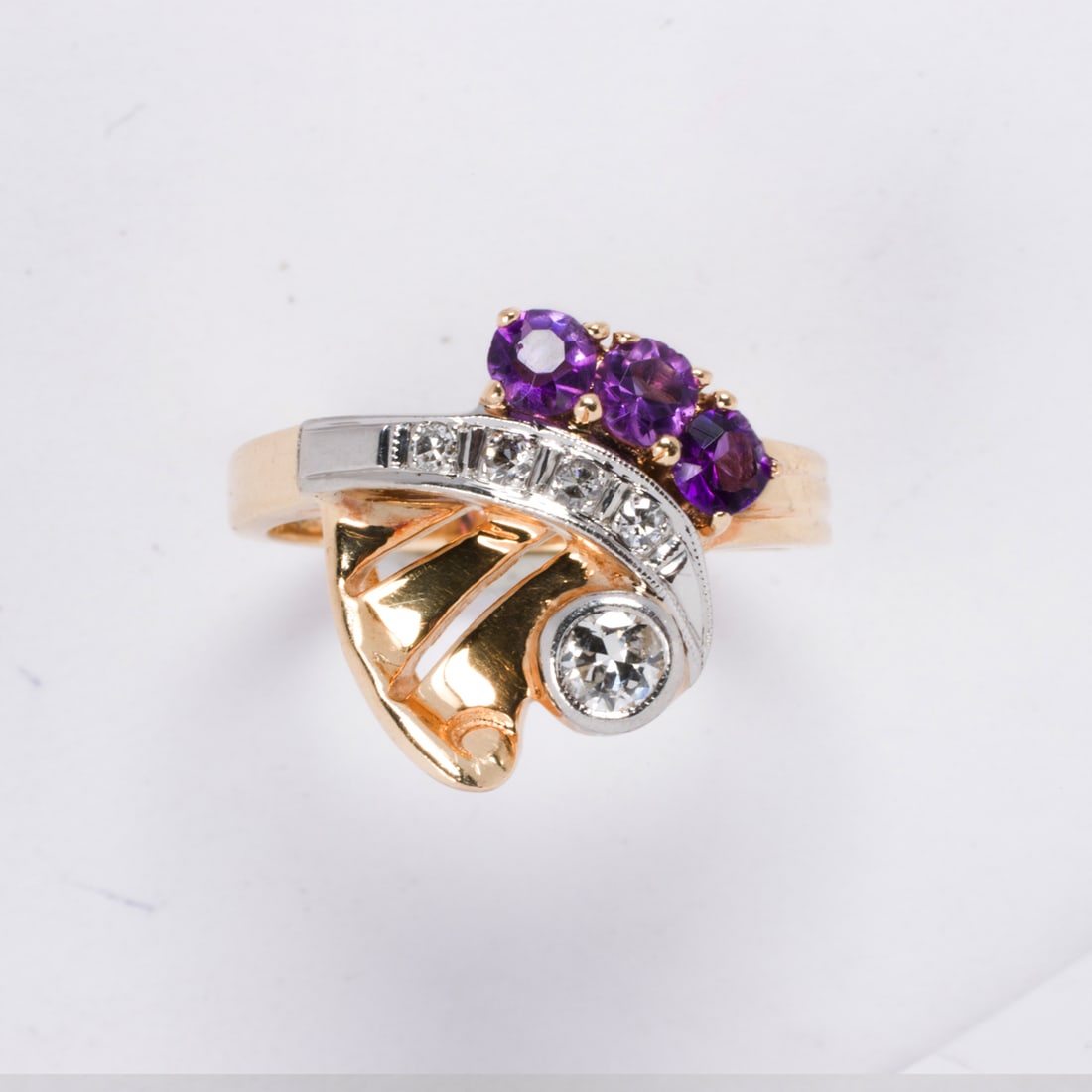 A Retro amethyst, diamond, and 14k bi-color gold ring (1 of 2)