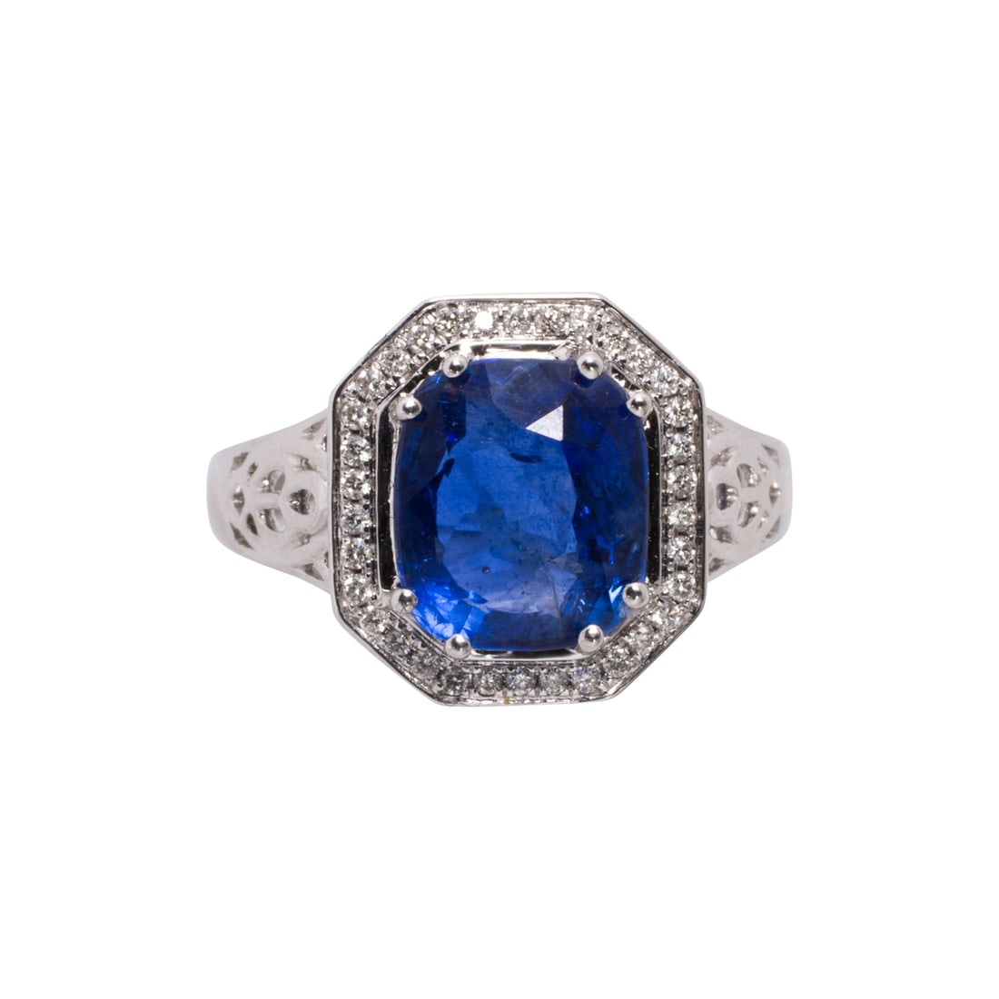 A sapphire, diamond, and platinum ring (1 of 2)