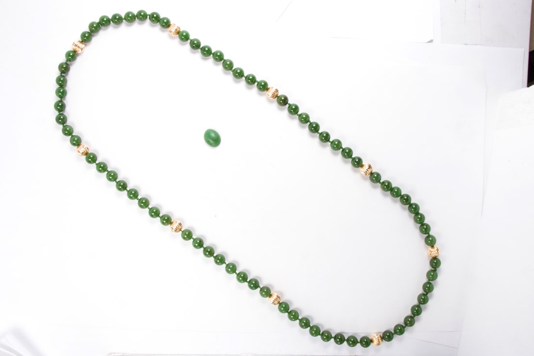 A jade and 14k gold beaded necklace (1 of 1)