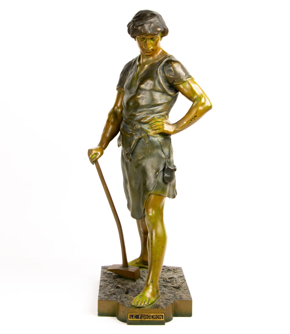 A Continental patinated bronze figure of a blacksmith: Le Forgeron (1 of 1)