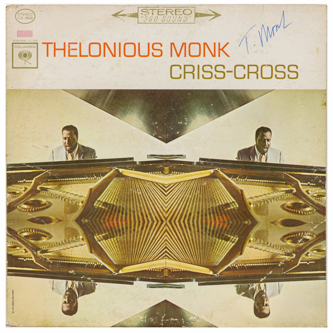 A Thelonious Monk signed 'Criss-Cross' album: A Thelonious Monk signed 'Criss-Cross' album. Provenance: Property from an important Bay Area jazz collection