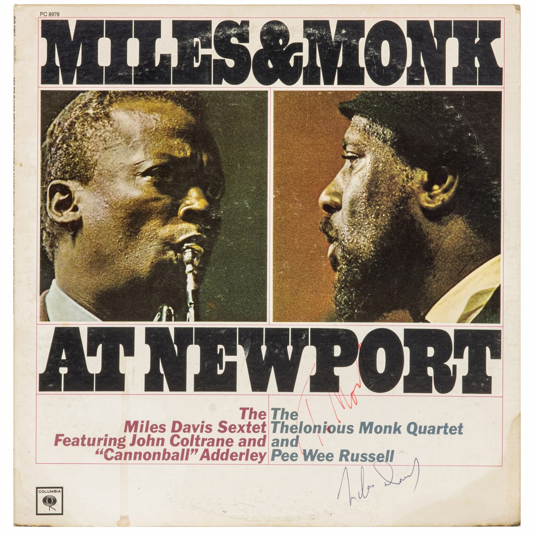 A Miles Davis and Thelonious Monk signed 'Miles and Monk at Newport' album (1 of 3)