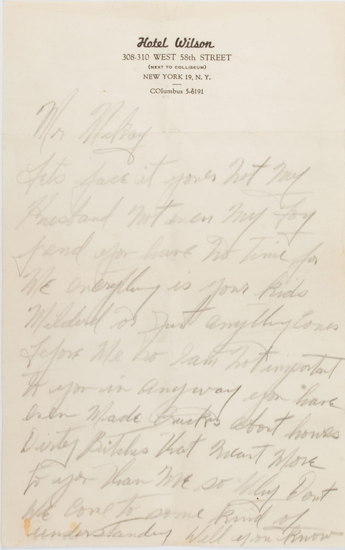 A rare Billie Holiday handwritten letter to her last husband, Louie Mackay (1 of 2)