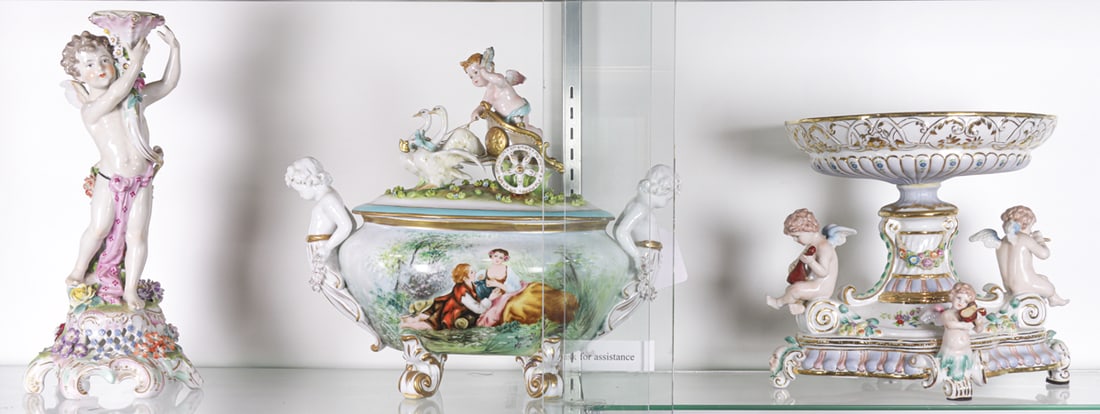 Three Dresden style porcelain figural table articles (1 of 1)