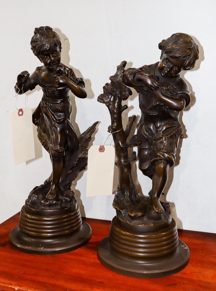 A pair of Continental style patinated bronze figures of children (1 of 1)