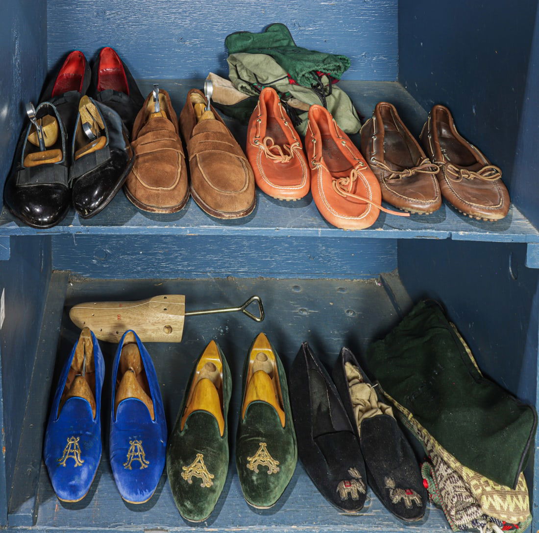 Eight pairs of mainly vintage English and Italian men's bespoke smoking shoes and loafers: Eight pairs of mainly vintage English and Italian men's bespoke smoking shoes and loafers, together with shoe trees and dust bags. Provenance: The Collection of Adolphus Andrews Jr. and Emily Taylor A