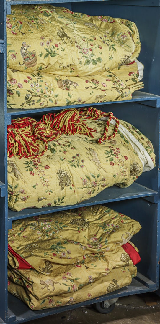 A group of Travers & Co. bed linens and drapes in the 'Cluny Lampas Brocade' pattern (1 of 1)
