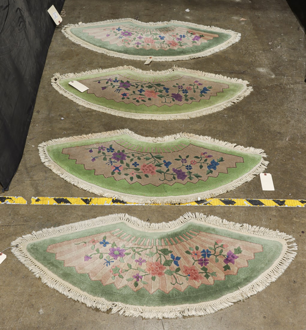 A group of four Art Deco Chinese carpets, 3'11" x 1'6": A group of four Art Deco Chinese carpets, 3'11" x 1'6"