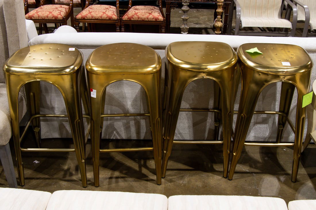 A set of four Restoration Hardware RH metal 'Remy' barstools with brass finish (1 of 1)