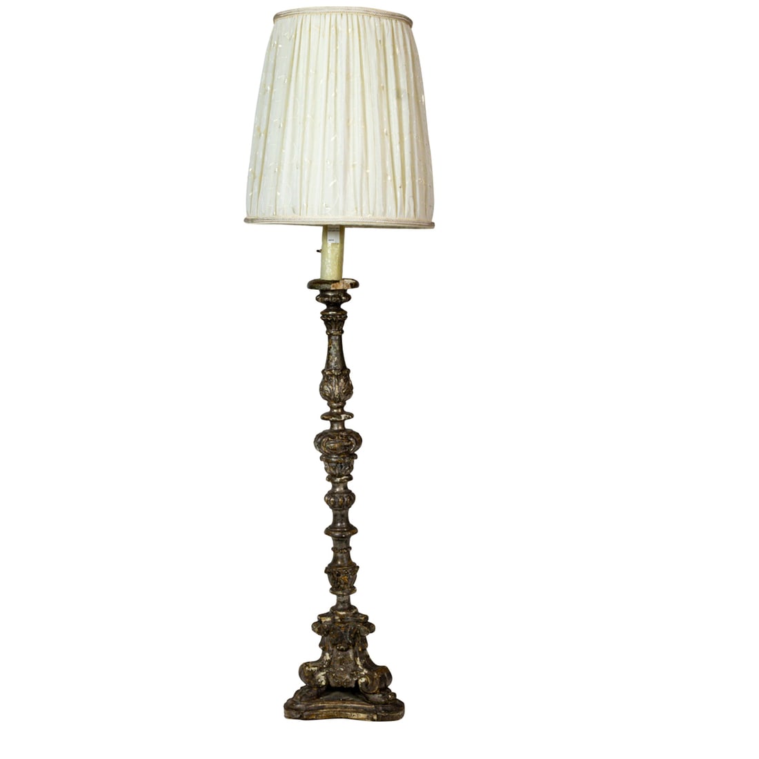 A Continental Baroque silvered gilt floor standing candle pricket now mounted as a lamp (1 of 5)