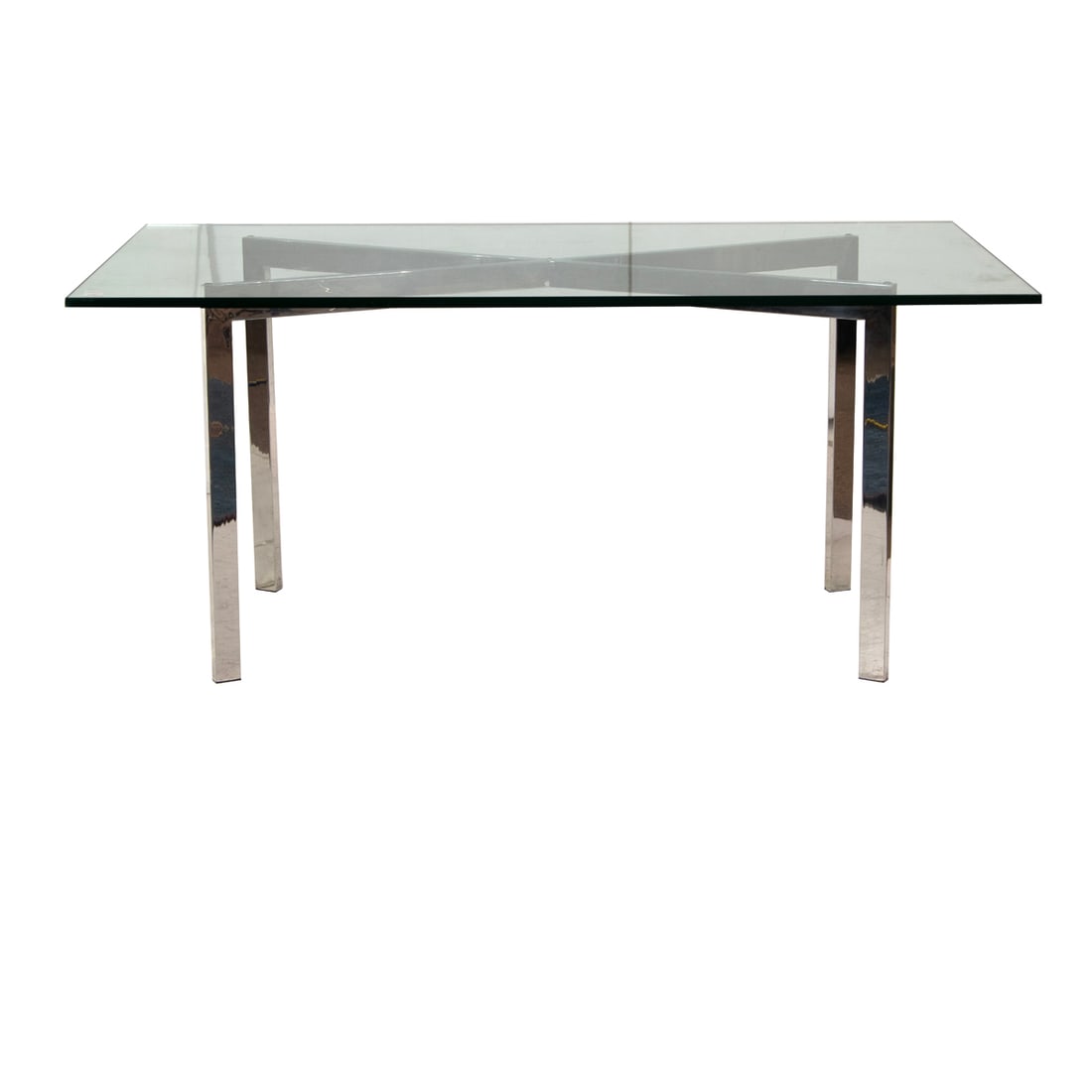 A Modern glass and chromed X-base dining table the Milo Baughman style (1 of 4)