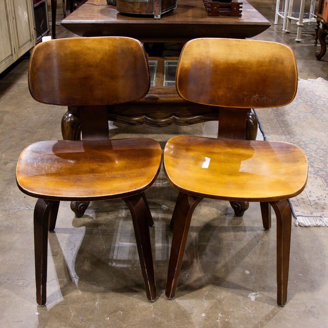 A pair of Bruno Weil for Thonet bentwood side chairs circa 1960: A pair of Bruno Weil for Thonet bentwood side chairs circa 1960, each retains original finish and label to underside, 31"h
