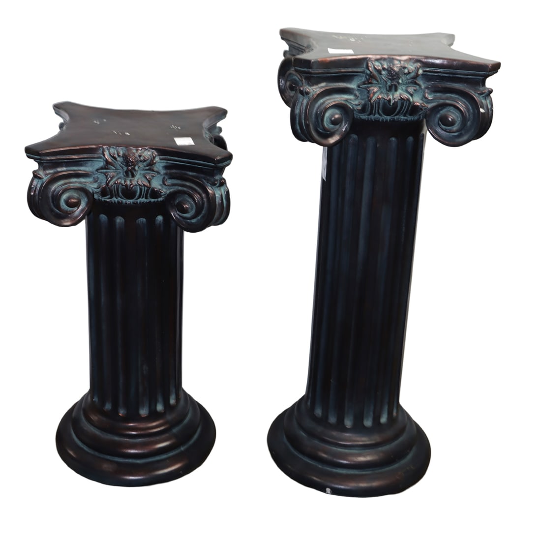 A graduated pair of Neoclassical style bronzed plaster pedestal columns (1 of 1)
