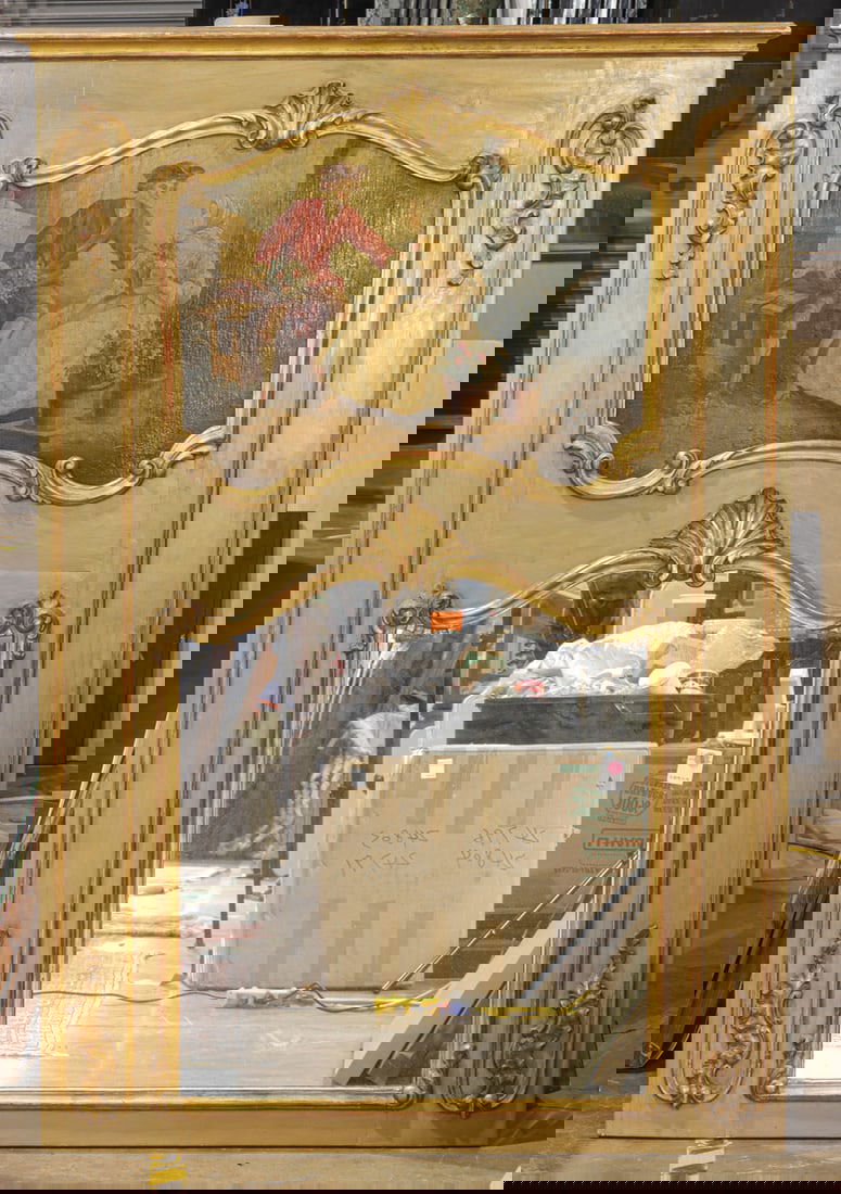 A Louis XV style painted and partial gilt trumeau mirror (1 of 1)