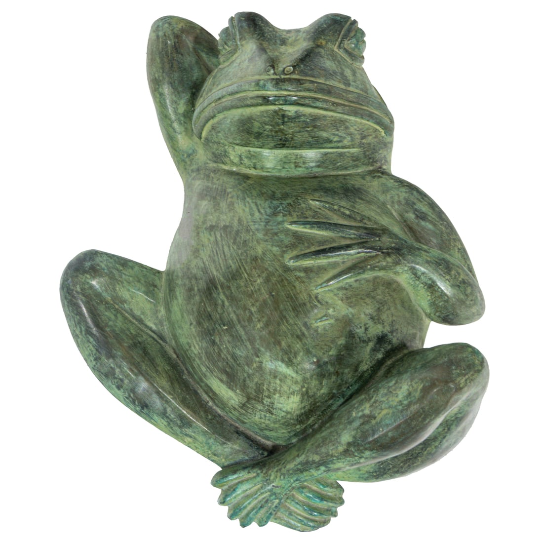 A patinated bronze figure of a sleeping frog: A patinated bronze figure of a sleeping frog, 16"l