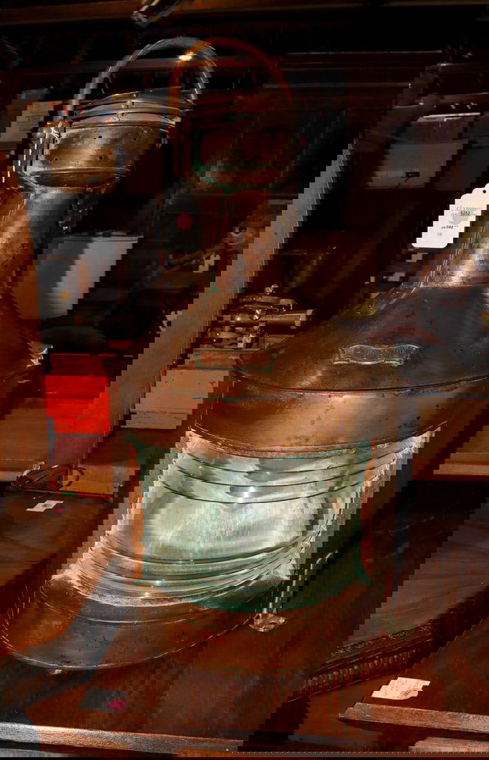 A ship's copper navigation lantern with Fresnel lens (1 of 1)