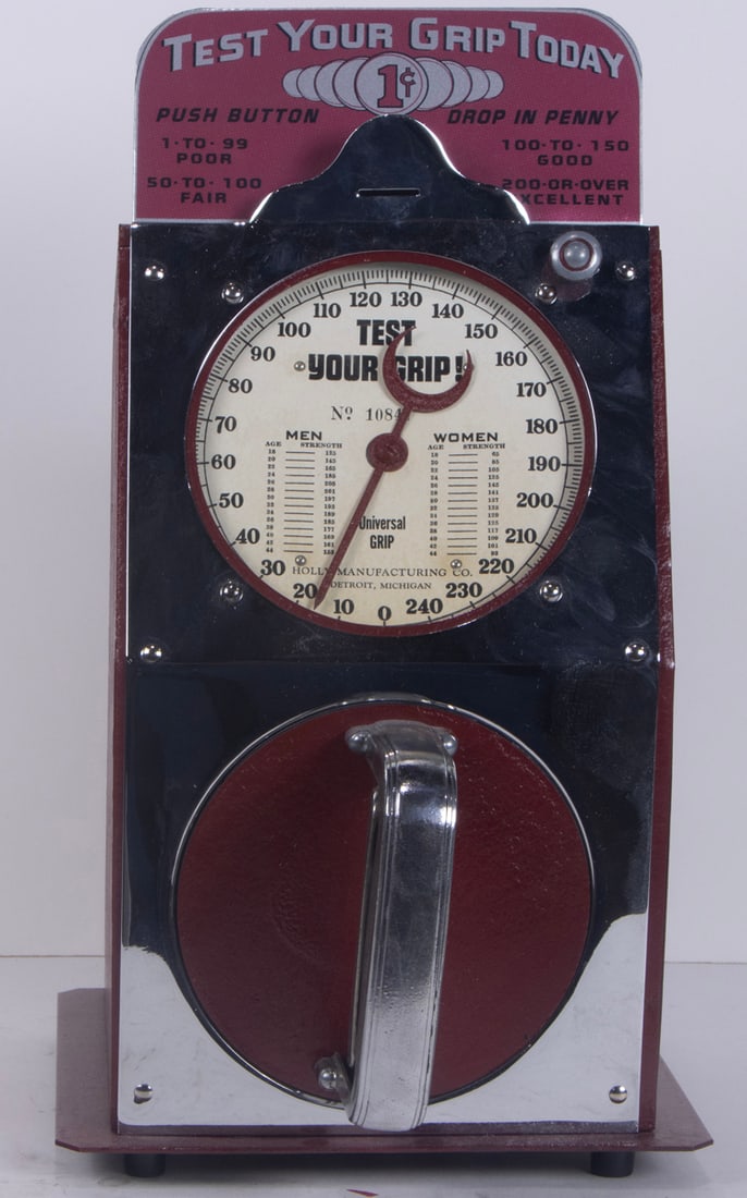 A Holly Manufacturing 1-Cent 'Test Your Grip Today" table top arcade game (1 of 1)