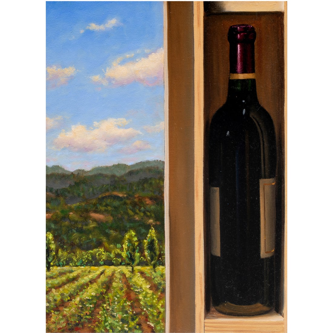 Painting, Marvin Humphrey: Marvin Humphrey (American, 20th/21st century), View from Studio with Cabernet, oil on canvas, signed lower left, canvas: 14"h x 11"w, overall (with frame): 18.5"h x 15.5"w