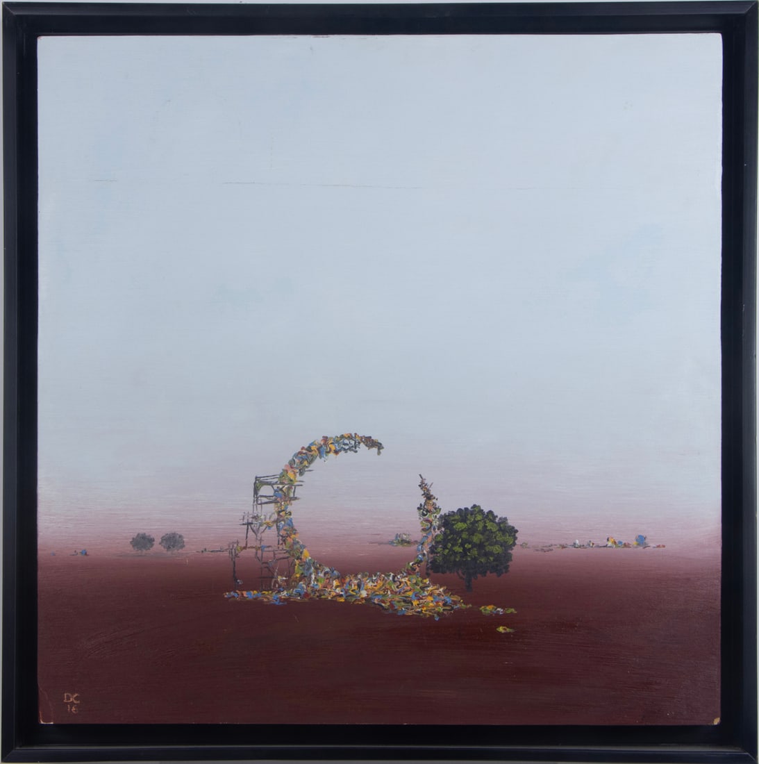 Painting, American School (21st century): American School (21st century), Abstract with Tree, 2016, oil on panel, intialed "DC" and dated lower left, overall (with frame): 22"h x 22"w