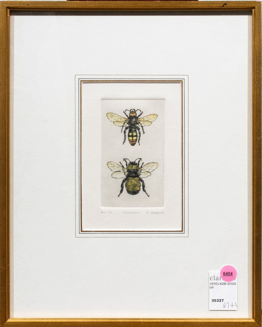 Print, American School (20th century): American School (20th century), "Hymenoptera," etching, pencil signed "M. Sakaguchi" lower right, titled lower center, edition 5, 2/10, overall (with frame): 14.75"h x 11.75"w
