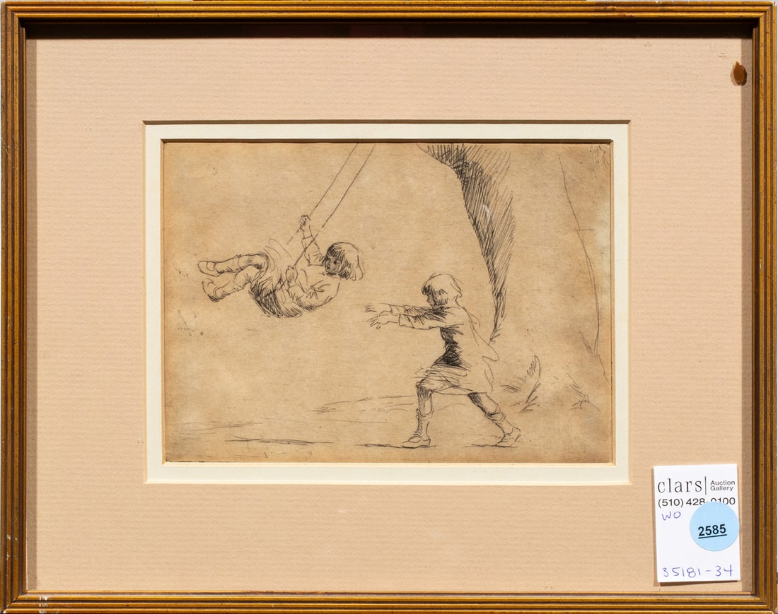 Print, Eileen Alice Soper: Eileen Alice Soper (British, 1905-1990), "The Swing," etching, overall (with frame): 9.25"h x 11.5"w