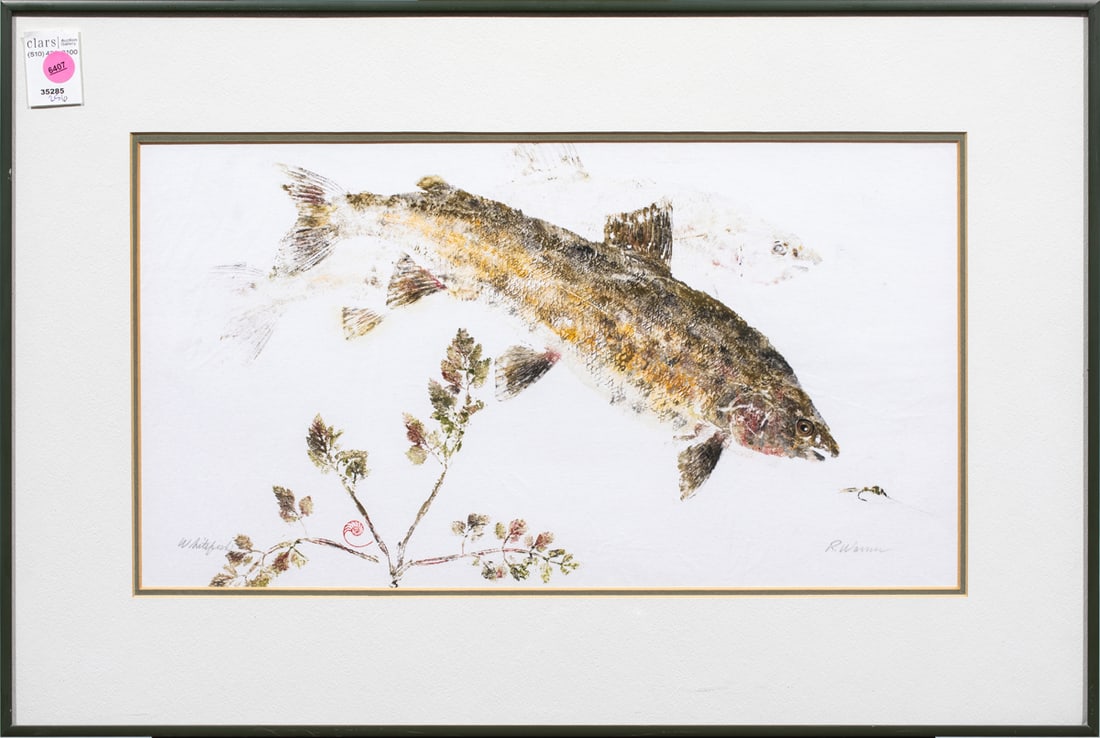 Print, Ron Warner: Ron Warner (American, b. 1944), "Whitefish," gyotaku print, pencil signed lower right, titled lower left, overall (with frame): 17"h x 25.5"w