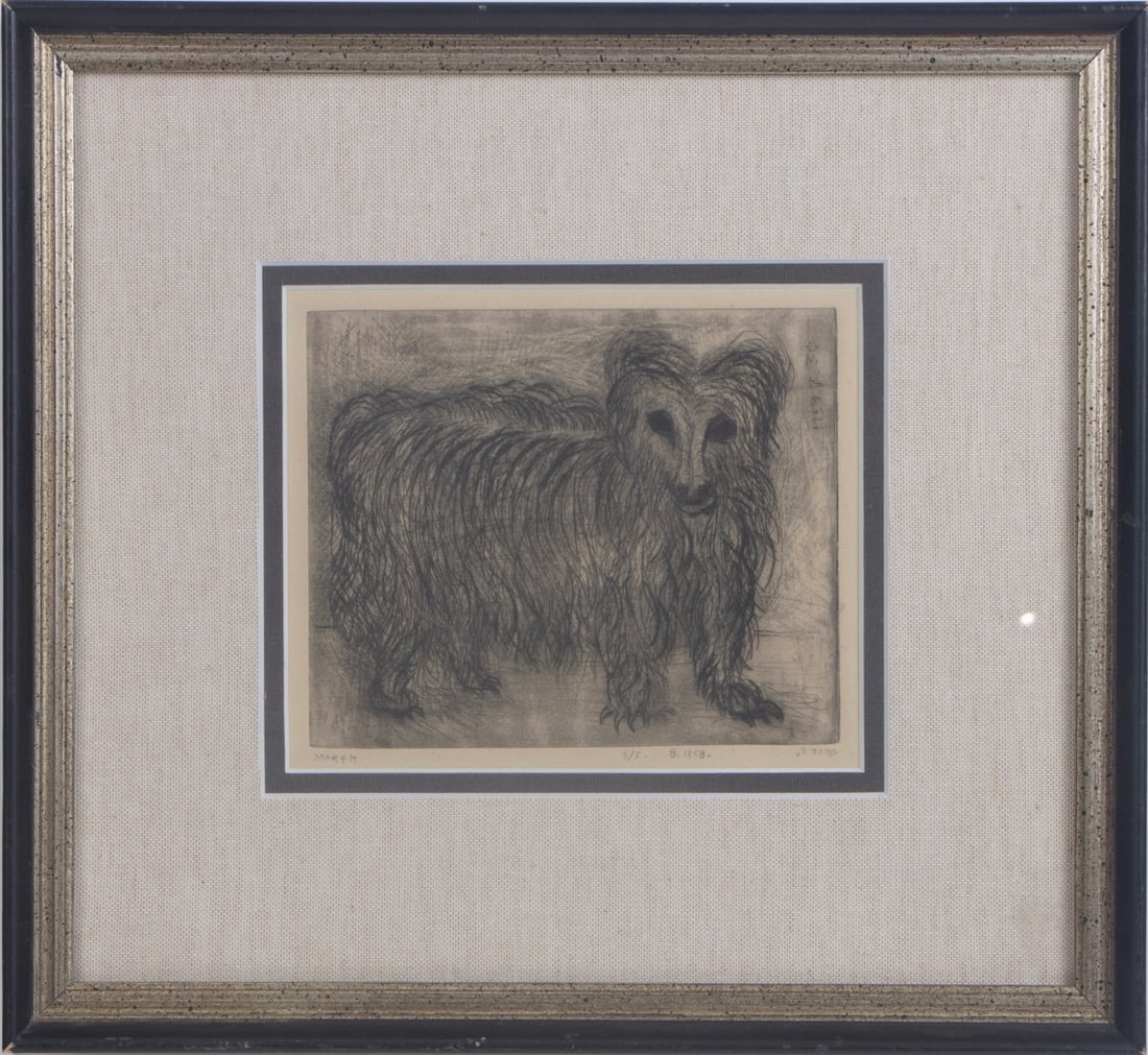 Print, American School (20th century): American School (20th century), "Morfh," 1958, etching, pencil signed indistinctly lower right, titled lower left, edition 3/5, overall (with frame): 11.75"h x 12.75"w