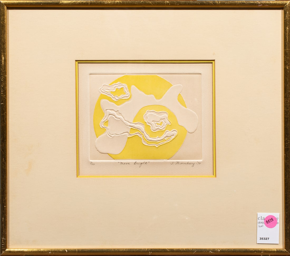 Print, Jean Thornburg: Jean Thornburg (American, 20th century), "Moon Bright," 1970, embossed etching, pencil signed and dated lower right, titled lower center, edition 7/10, overall (with frame): 14.5"h x 16.5"w