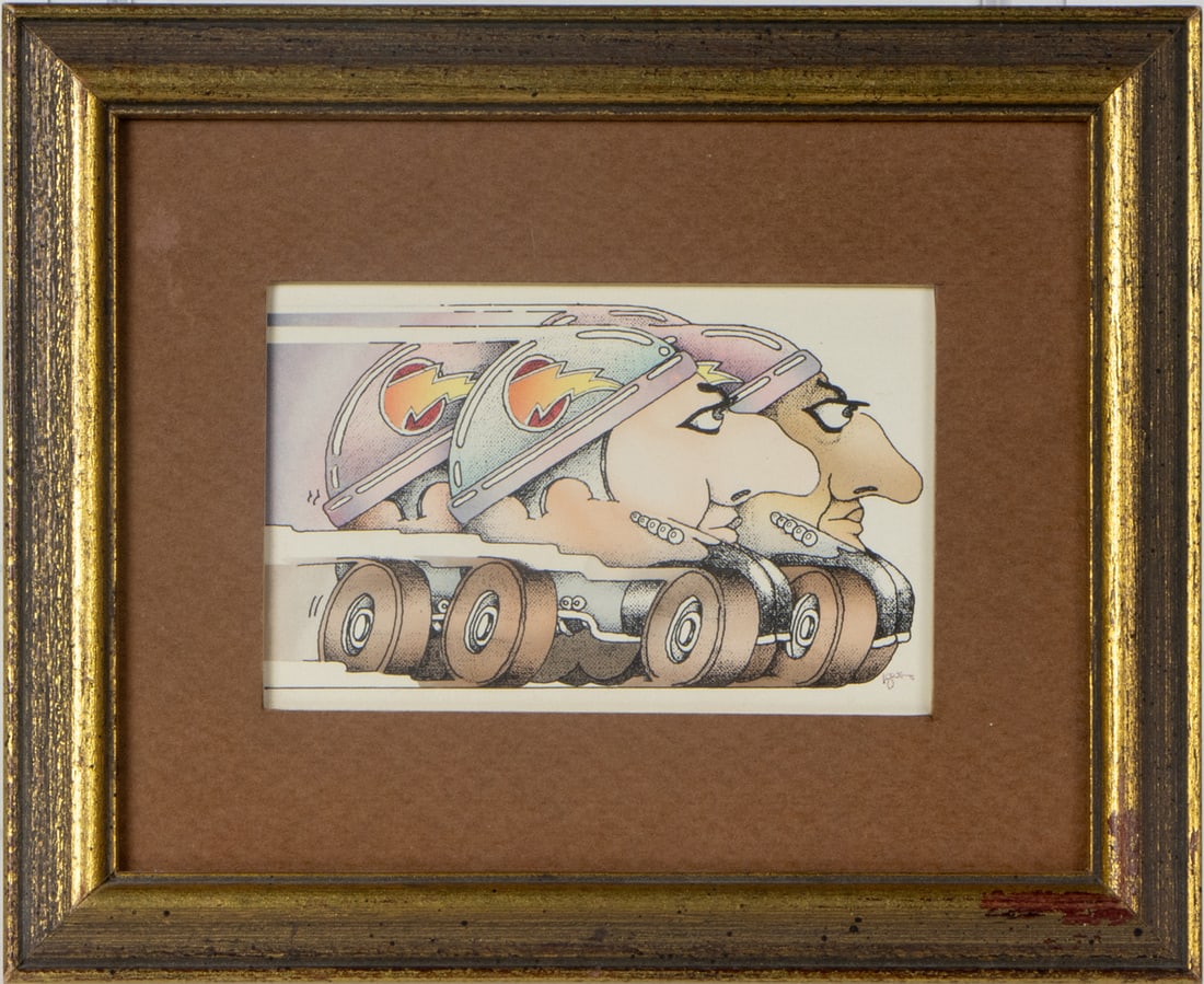 Print, American School (20th century): American School (20th century), Roller Dudes, serigraph, signed "Lowe" lower right, overall (with frame): 4.75"h x 5.75"w