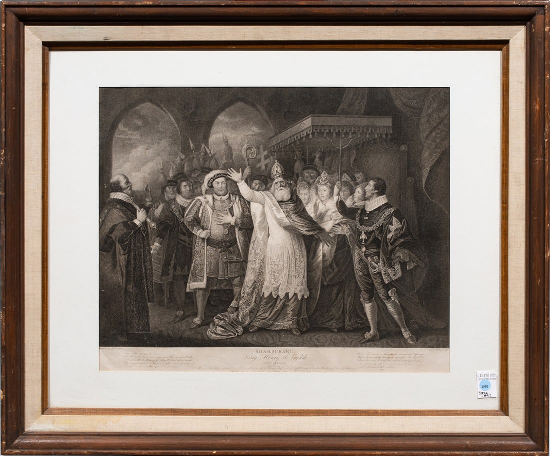 Print, After J. Collyer: After J. Collyer (British, 19th century), "Shakespeare-King Henry the Eighth," engraving, overall (with frame): 29.5"h x 35.5"w