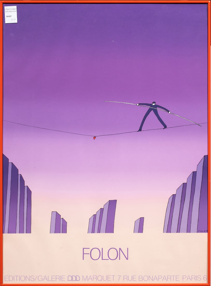 Print, Jean-Michel Folon: Jean-Michel Folon (Belgian, 1934-2005), Poster, serigraph, overall (with frame): 29.75"h x 22"w