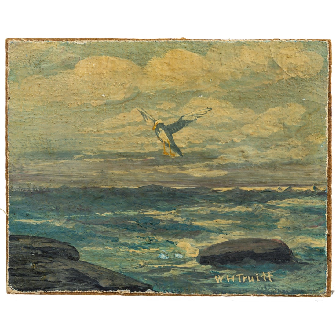 Painting, William H. Truitt: William H. Truitt (American, 1886-1968), Gull on the Coast, oil on canvas on board, signed lower right, board, (unframed): 4"h x 5"w