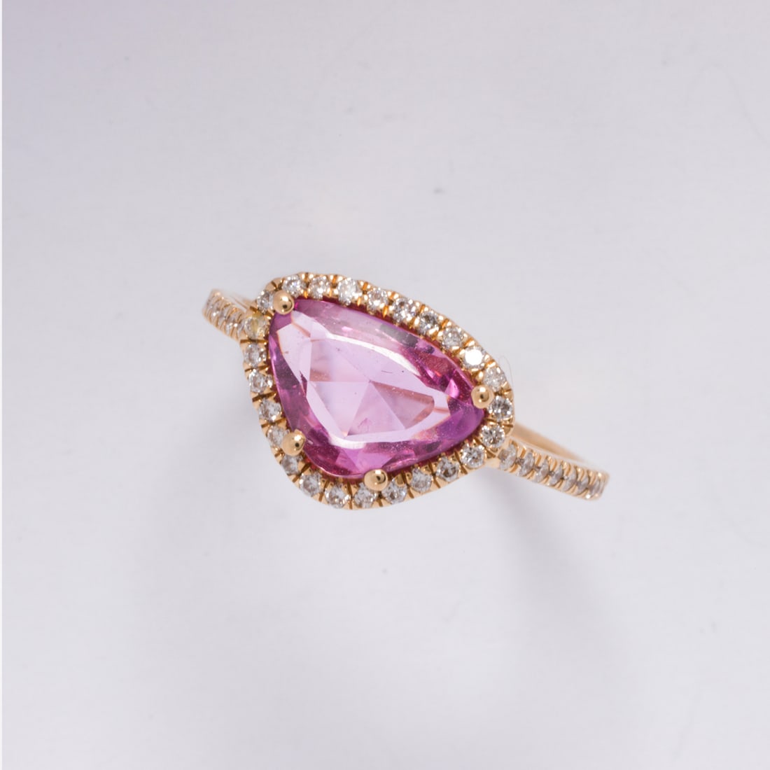 A pink sapphire, diamond and 14k gold ring (1 of 1)