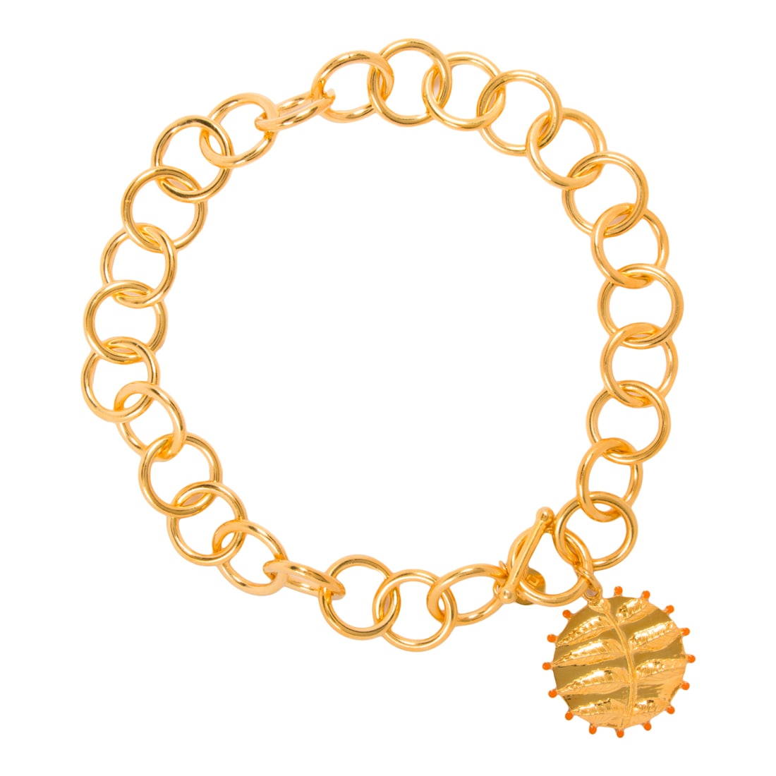 A gold-tone and enamel necklace: A gold-tone and enamel necklaceFeaturing a pendant designed with leaves accented by orange enamel; length: 17 in; 118.85 grams