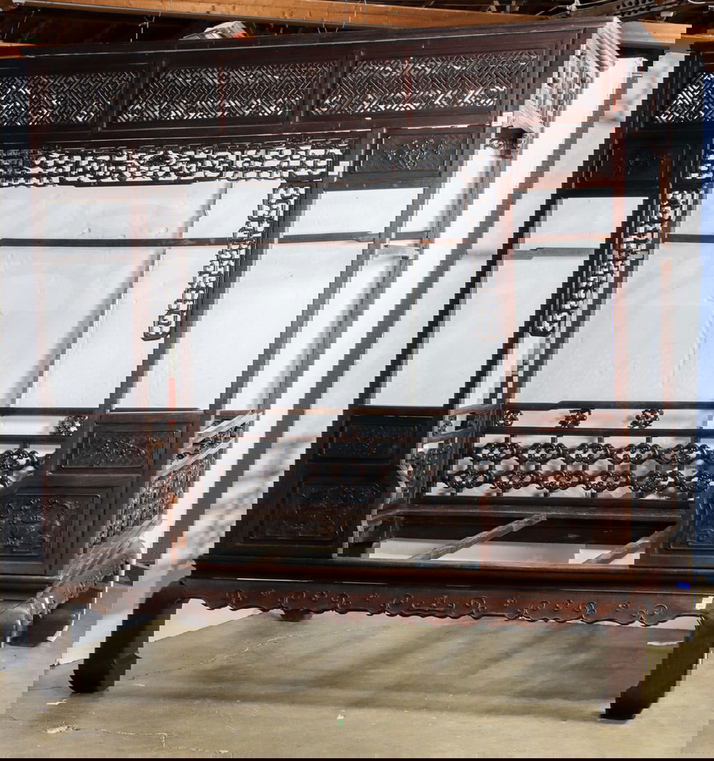 A Chinese rosewood six-post canopy bed (1 of 3)