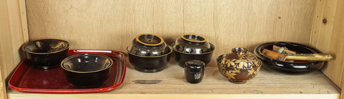 A shelf of Japanese lacquered items (1 of 1)