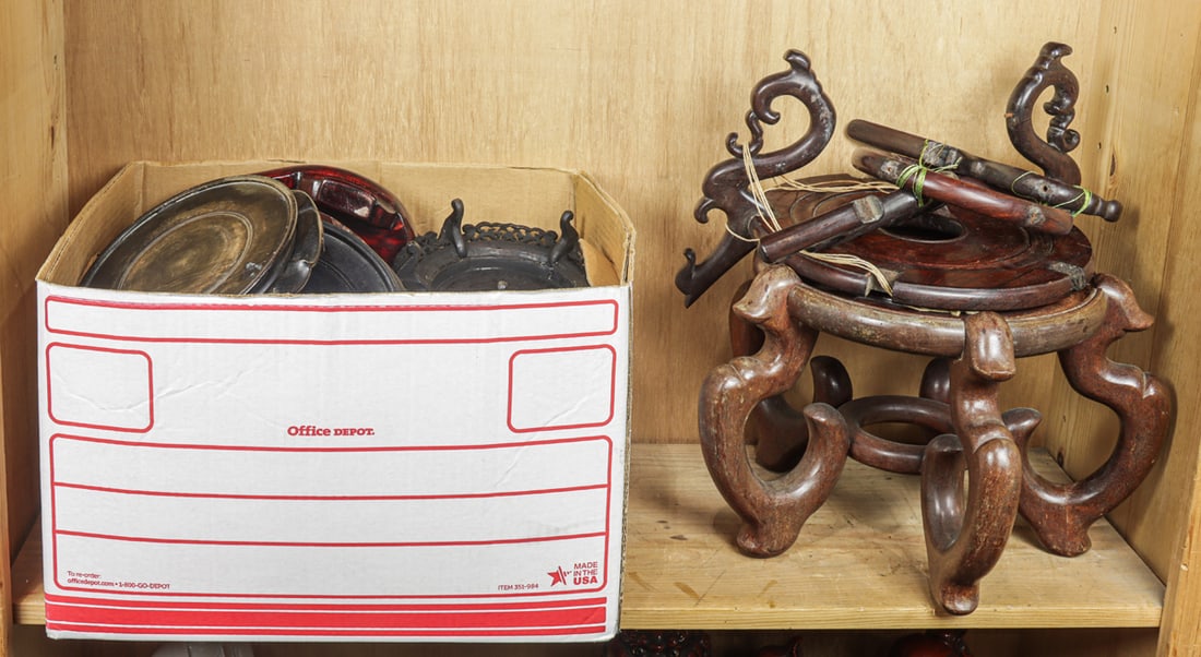 A group of Chinese hardwood stands: A group of Chinese hardwood stands. 20th century, 9" tallest.