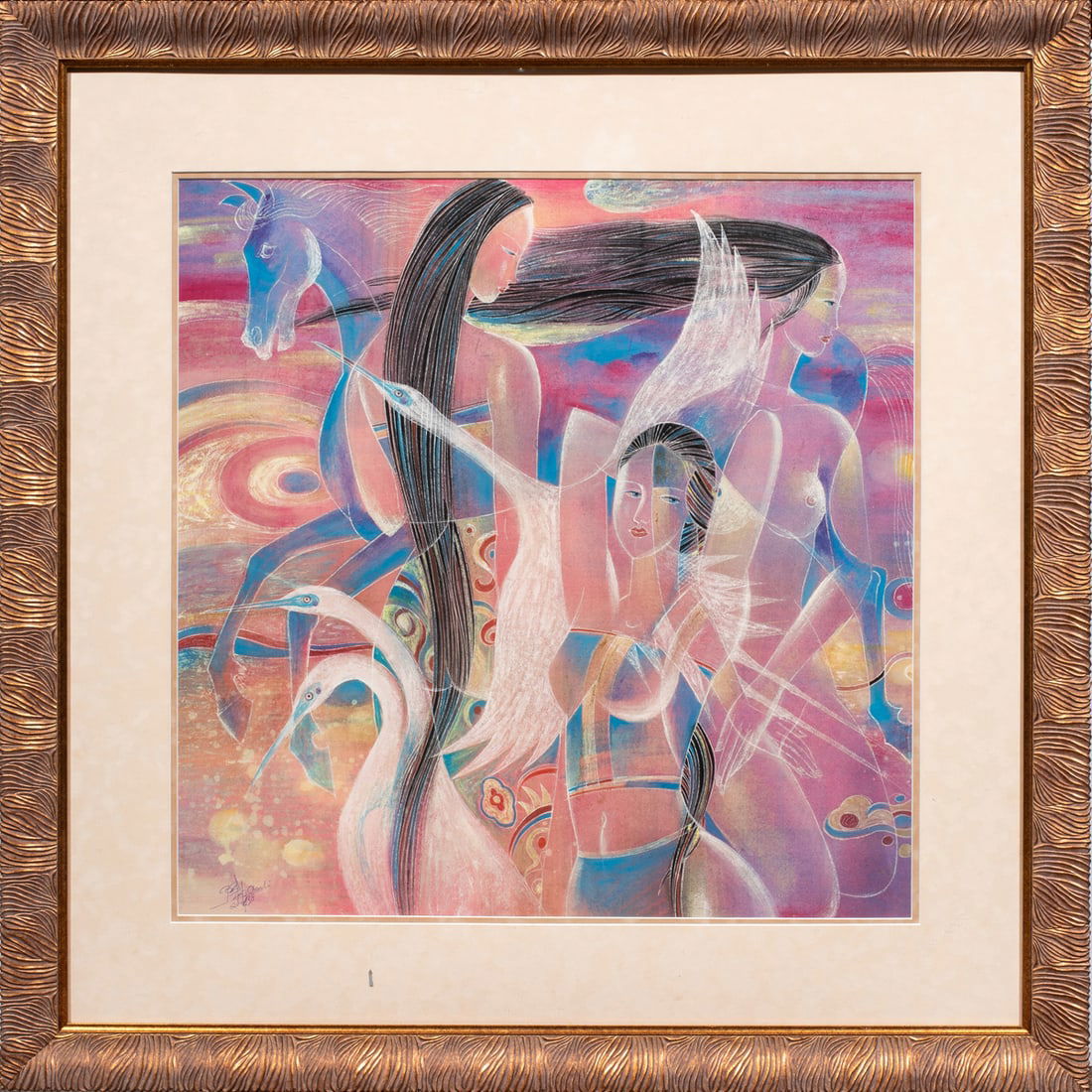 Chen Li (born 1956) - Warm Wind: Chen Li (born 1956) - Warm Wind. Gouache on paper, dated 2004, signed lower left, framed and glazed, 28.5"h x 28.5"w.