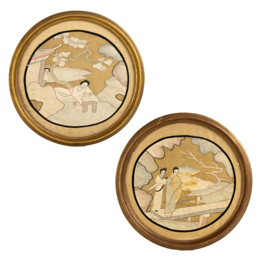 (lot of 2) Chinese kesi circular panels: (lot of 2) Chinese kesi circular panels. Republic period, 13" wide.